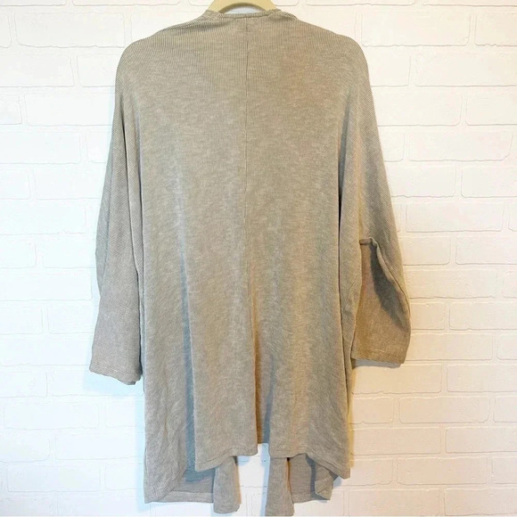 Anthropologie DONNI. Ribbed Open Front Sweater Cardigan beige OSFA - Picture 6 of 9